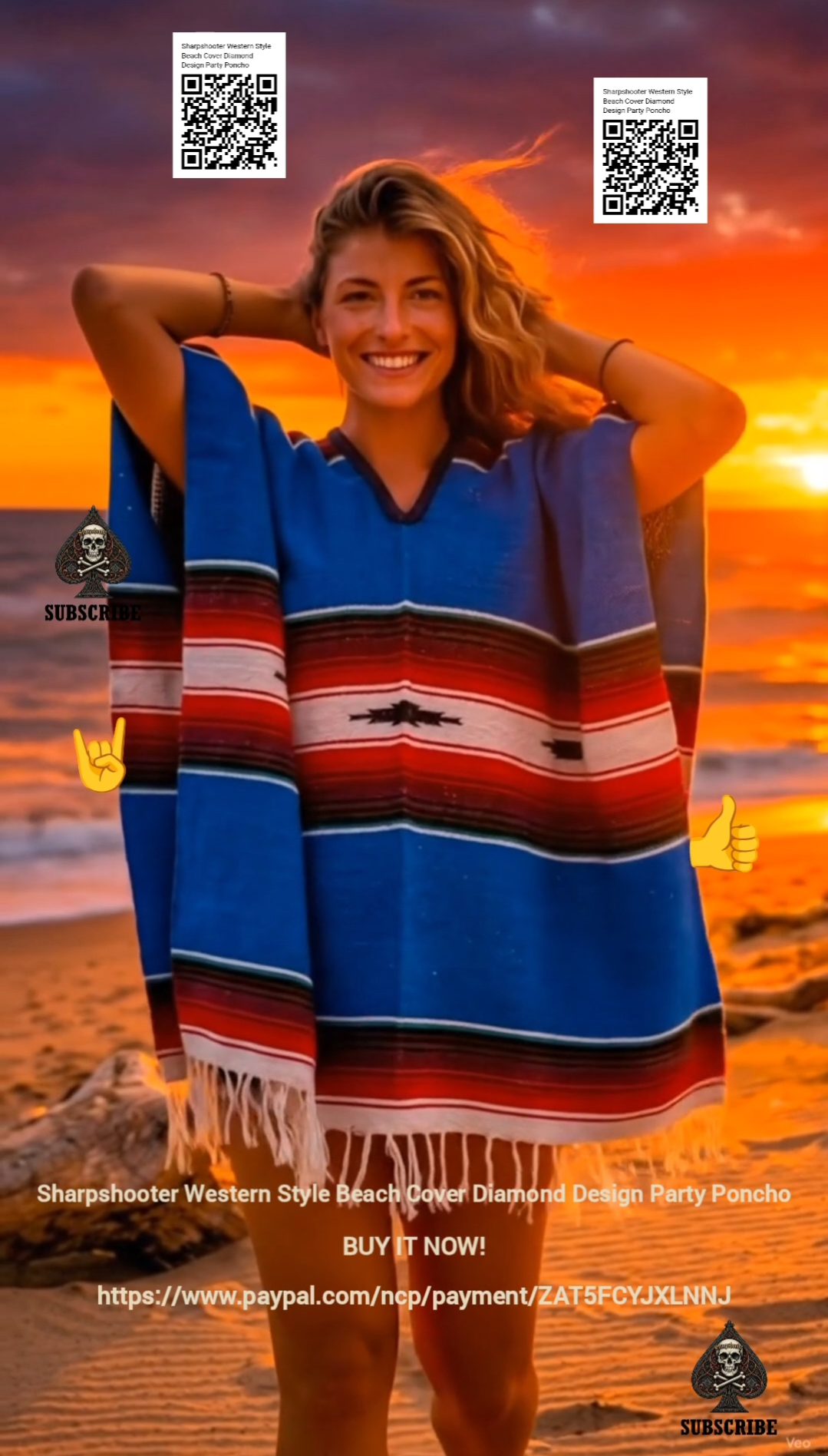 Blue-Sharpshooter-Western-Style-Beach-Cover-Diamond-Design-Party-Poncho